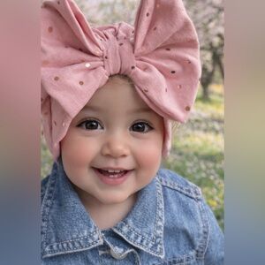Handmade Baby Turban Hat Pink silver Polka Dot Newborn turban pink hat baby girl